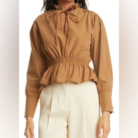 Rebecca Taylor Cotton Poplin Popover Blouse In Chocolate Brown